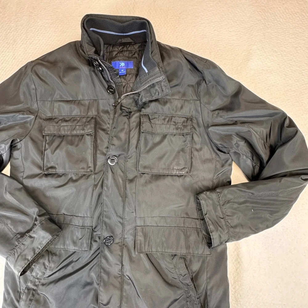 EGARA Mens Black Puffer Utility Field Jacket Size Medium Snap Button Zip Collar - Picture 2 of 4